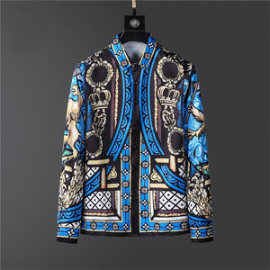 Royal blue. Camisa diseñador manga larga fibra bambu alta calidad.