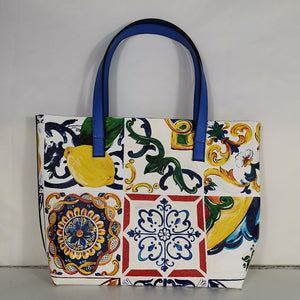Canvas bag: Tote en Lona y PU estampado italiano. 30x28x10cm