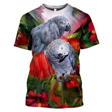 Cargar imagen en el visor de la galería, Parrot print camiseta de hombre animal print loros hawaianos