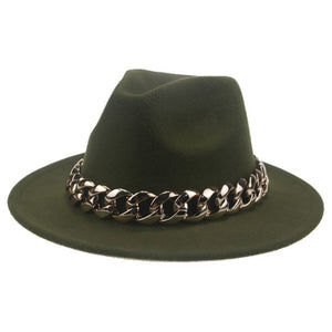 Sombrero de ala ancha fedora big chain. Unisex. 21 colores.
