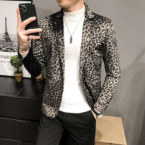 Hombre leopardo chaqueta club Slim 3XL