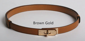 Cinturon Kelly cuero auténtico con hebilla dorada, 50-108cm