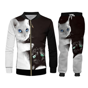 Black & white 3D cat track suit 6XL