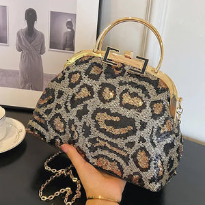 Bolso de mano de lujo con lentejuelas animal print