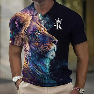 Polo camiseta de golf K`s con estampado animal. Leon. 6XL