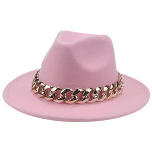 Sombrero de ala ancha fedora big chain. Unisex. 21 colores.