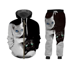 Cargar imagen en el visor de la galería, Black &amp; white 3D cat track suit 6XL