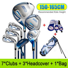 Cargar imagen en el visor de la galería, Set 7 palos de Golf junior con bolsa, azul, fibra carbono, 120-165cm de altura