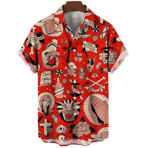 Camisas de verano para hombre, camisa hawaiana calavera