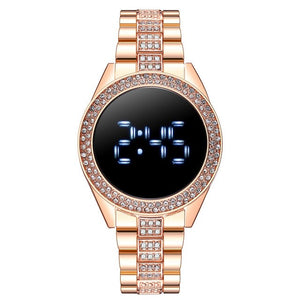 Relojes táctiles LED diamantes imitación pulsera acero inoxidable, reloj cuarzo Lujo.